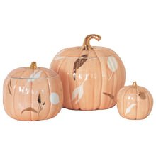 Load image into Gallery viewer, Layered Leaves Pumpkin Jars with 22K Gold Accents in Sheer Orange
