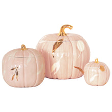 Load image into Gallery viewer, Layered Leaves Pumpkin Jars with 22K Gold Accents in Pink