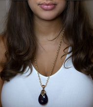 Load image into Gallery viewer, Purple Quartz Teardrop Golden Pendant Necklace