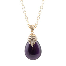 Load image into Gallery viewer, Purple Quartz Teardrop Golden Pendant Necklace