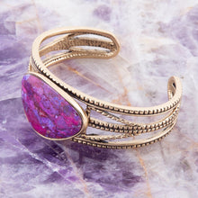 Load image into Gallery viewer, Purple Turquoise Golden Roped Cuff Bracelet