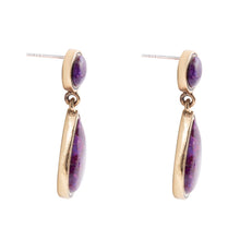 Load image into Gallery viewer, Purple Turquoise and Golden Bronze Teardrop Earrings