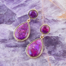 Load image into Gallery viewer, Purple Turquoise and Golden Bronze Teardrop Earrings