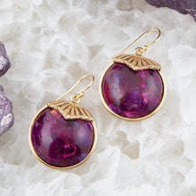 Load image into Gallery viewer, Purple Turquoise Circle Golden Drop Earrings