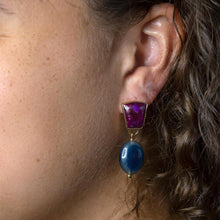 Load image into Gallery viewer, Purple Turquoise Indigo Golden Clip Earrings
