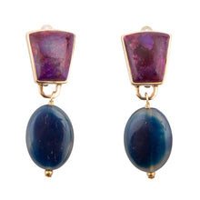 Load image into Gallery viewer, Purple Turquoise Indigo Golden Clip Earrings