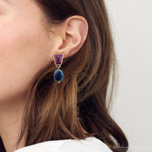 Load image into Gallery viewer, Purple Turquoise Indigo Golden Clip Earrings