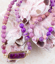 Load image into Gallery viewer, Purple Turquoise Linked Golden Necklace