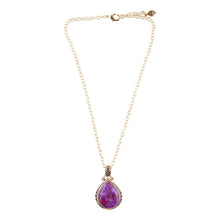 Load image into Gallery viewer, Purple Turquoise Teardrop Golden Pendant Necklace