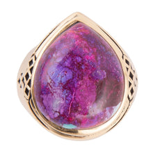 Load image into Gallery viewer, Purple Turquoise Golden Teardrop Ring