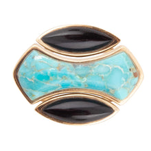 Load image into Gallery viewer, Puzzle Blue Turquoise and Black Onyx Golden Ring Set