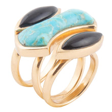 Load image into Gallery viewer, Puzzle Blue Turquoise and Black Onyx Golden Ring Set
