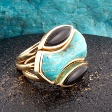 Load image into Gallery viewer, Puzzle Blue Turquoise and Black Onyx Golden Ring Set