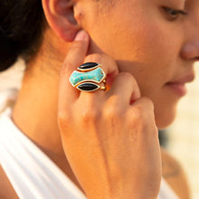 Load image into Gallery viewer, Puzzle Blue Turquoise and Black Onyx Golden Ring Set