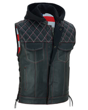 Load image into Gallery viewer, Men's Road Edge Leather Black Vest – Removable Hood