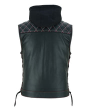 Load image into Gallery viewer, Men's Road Edge Leather Black Vest – Removable Hood