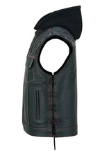 Load image into Gallery viewer, Men's Road Edge Leather Black Vest – Removable Hood