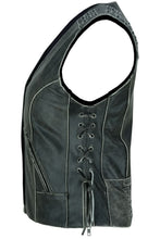 Load image into Gallery viewer, Women's Gray Vest with Grommet and Lacing Accents