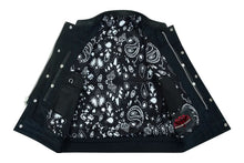 Load image into Gallery viewer, Men's Paisley Black Leather Motorcycle Vest with White Stitching