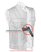 Load image into Gallery viewer, Men's Paisley Black Leather Motorcycle Vest with White Stitching