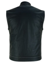 Load image into Gallery viewer, Men's Paisley Black Leather Motorcycle Vest with White Stitching