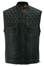 Load image into Gallery viewer, Men's Gold Rush Black Leather Vest - Yellow Stitching