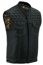 Load image into Gallery viewer, Men's Gold Rush Black Leather Vest - Yellow Stitching