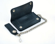 Load image into Gallery viewer, BWC232 Buffalo Nickel Snap Black Leather Long Bi-Fold Biker Wallet
