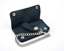 Load image into Gallery viewer, BWC232 Buffalo Nickel Snap Black Leather Long Bi-Fold Biker Wallet