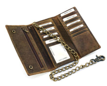 Load image into Gallery viewer, BWC233 DISTRESSED BROWN LEATHER LONG TRI-FOLD BIKER WALLET