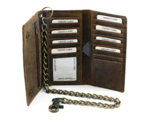 Load image into Gallery viewer, BWC233 DISTRESSED BROWN LEATHER LONG TRI-FOLD BIKER WALLET