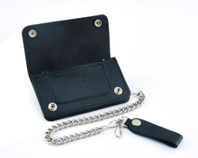 Load image into Gallery viewer, BWC237 Black Leather Long Bi-Fold Biker Chain Wallet