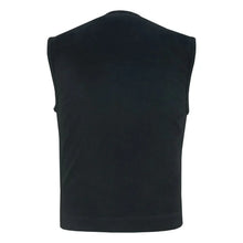 Load image into Gallery viewer, Mens Black Denim Motorcycle Vest with Concealed Snaps &amp; Zipper