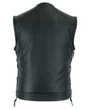 Load image into Gallery viewer, Men's Combat Black motorcycle Leather Vest - Gun Pockets &amp; Side Laces
