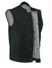 Load image into Gallery viewer, Men's Rough Rub-Off Raw Finish Motorcycle Denim Vest - Black