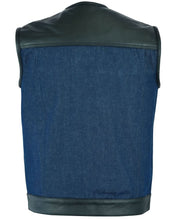 Load image into Gallery viewer, Men's Leather/Denim Combo Vest (Black/Broken Blue)