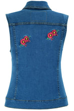 Load image into Gallery viewer, Women's Blue Denim Snap Front Vest with Red Daisy