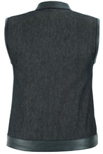 Load image into Gallery viewer, Women's Rough Rub-Off Raw Finish Denim Vest W/Leather Trim