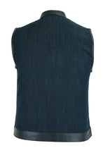 Load image into Gallery viewer, Women's Broken Blue Rough Rub-Off Raw Finish Denim Vest W/Leath