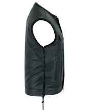 Load image into Gallery viewer, Men's Combat Black motorcycle Leather Vest - Gun Pockets &amp; Side Laces