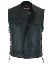 Load image into Gallery viewer, Men's Combat Black motorcycle Leather Vest - Gun Pockets &amp; Side Laces
