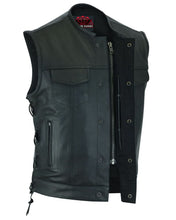 Load image into Gallery viewer, Men's Combat Black motorcycle Leather Vest - Gun Pockets &amp; Side Laces