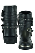 Load image into Gallery viewer, Women's 9 Inch Black Triple Buckle Leather Harness Boot