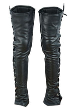 Load image into Gallery viewer, Women's Black Thigh High Leather Side Lace Leggings
