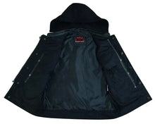 Load image into Gallery viewer, Men's Black Leather Motorcycle Vest with Removable Hood
