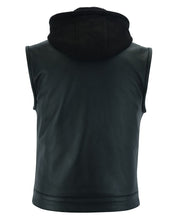 Load image into Gallery viewer, Men's Black Leather Motorcycle Vest with Removable Hood