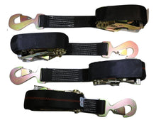 Load image into Gallery viewer, Qty 4 Axle Strap Tie Downs 24" Long &amp; Qty 4 Ratchet Tow Straps Car Haulers, BLACK | R208ATDBK/AS24BK