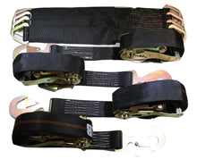 Load image into Gallery viewer, Qty 4 Axle Strap Tie Downs 24" Long &amp; Qty 4 Ratchet Tow Straps Car Haulers, BLACK | R208ATDBK/AS24BK