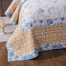 Load image into Gallery viewer, Tache Coastal Cottage Embroidered White Blue Yellow Floral Cotton Patchwork Quilt Set (JHW-668)