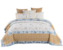 Load image into Gallery viewer, Tache Coastal Cottage Embroidered White Blue Yellow Floral Cotton Patchwork Quilt Set (JHW-668)